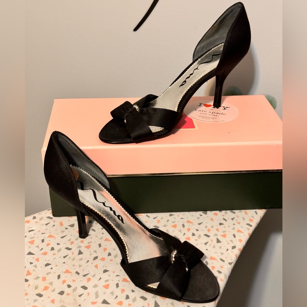 Nina Black Satin Heel Size 7